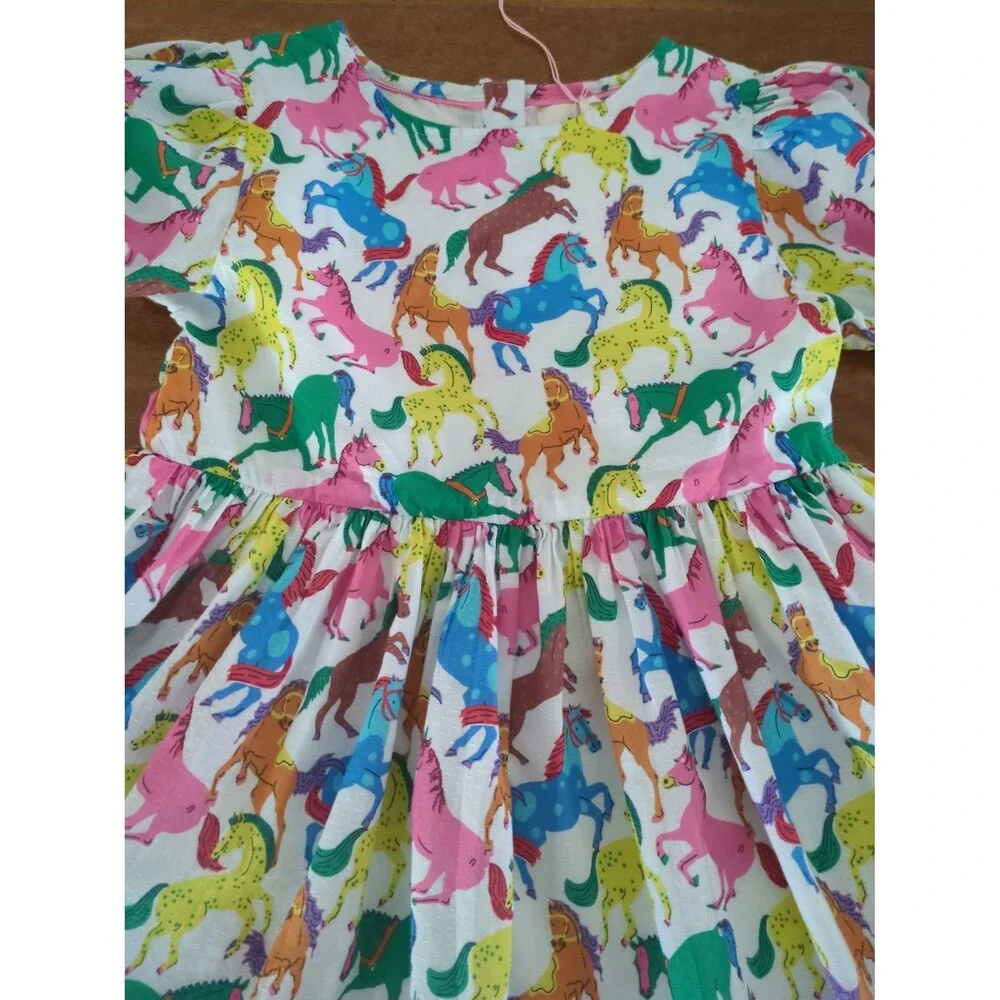 Mini Boden Girls Madeline Woven Dress in Multi Rainbow Horse size 6/7 NEW WT